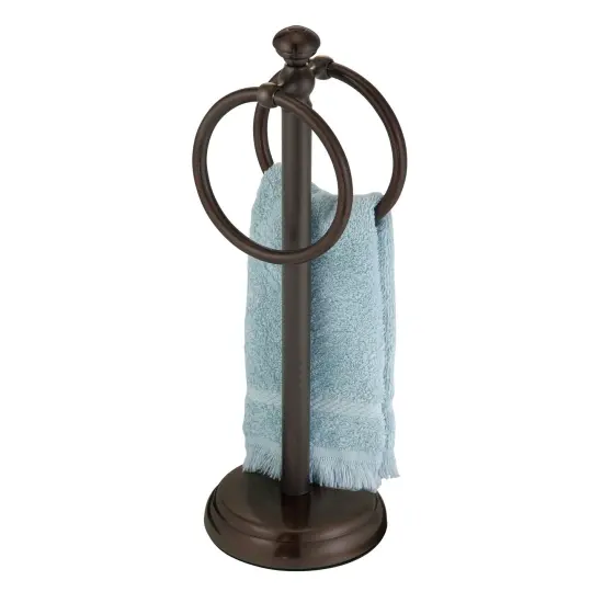 mDesign Steel Bathroom Towel Rack Holder Stand with 2 Hanging Rings {1}