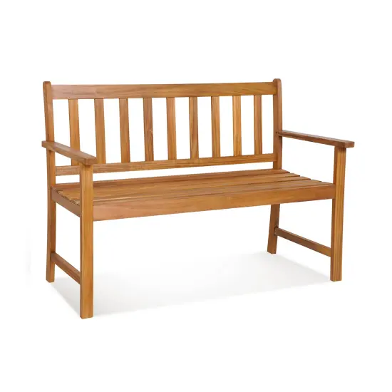 2-Person Outdoor Acacia Wood Bench with Backrest {3}