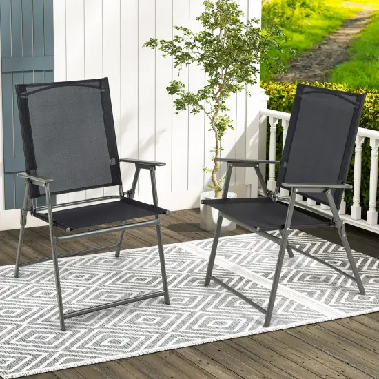 2 Pieces Patio Folding Chairs with Armrests for Deck Garden Yard {2}