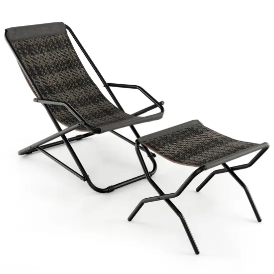 Patio PE Wicker Rocking Chair with Armrests and Metal Frame-Grey {3}