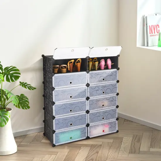 12 Cubes DIY Portable Plastic Shoe Rack with Doors {3}