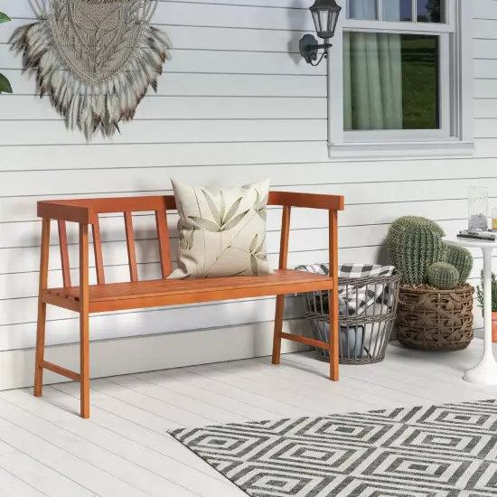 Outdoor Acacia Wood Bench with Backrest and Armrests {1}