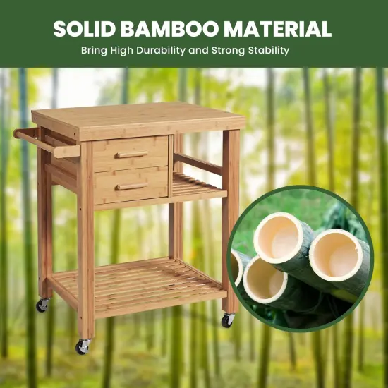 Bamboo Kitchen Trolley Cart with Tower Rack and Drawers {5}