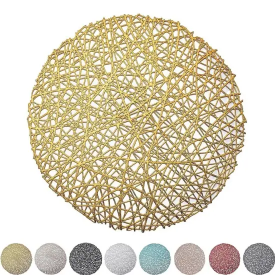 6 pcs 15" wide Round Vinyl String Placemats Rose gold {2}