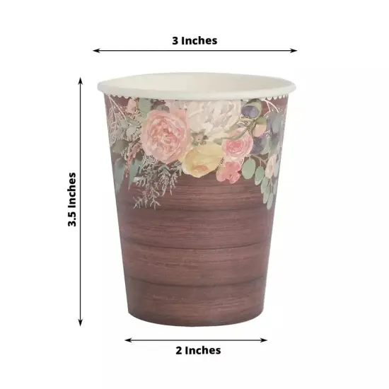 24 Brown Rustic Wood Print Paper Cups {6}