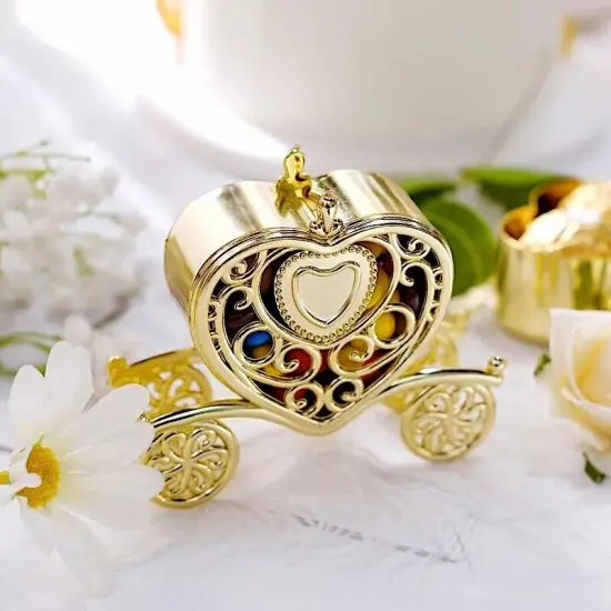 12 pcs 4" long Mini Heart Carriage Favor Holders Gold {3}