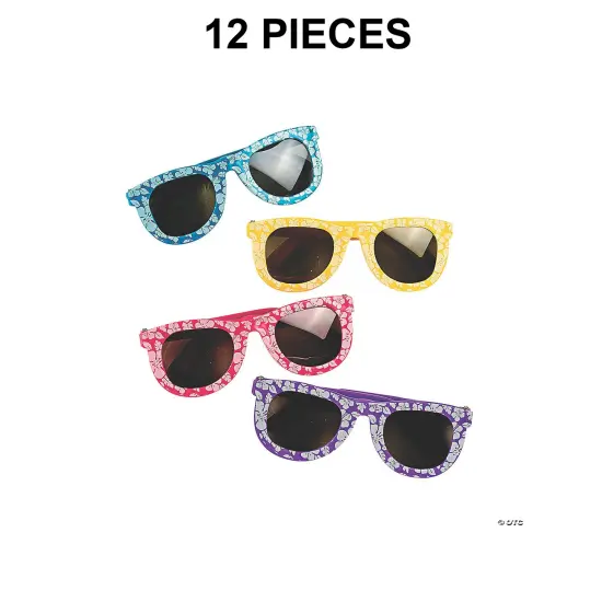 4 3/4" x 4 3/4" Kids Hibiscus Patterned Plastic Sunglasses 12 Pieces {1}