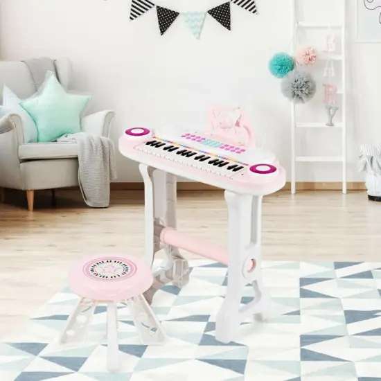 37-Key Kids Electronic Piano Keyboard Play-set with Microphone and Fun Flash Light Pink {6}