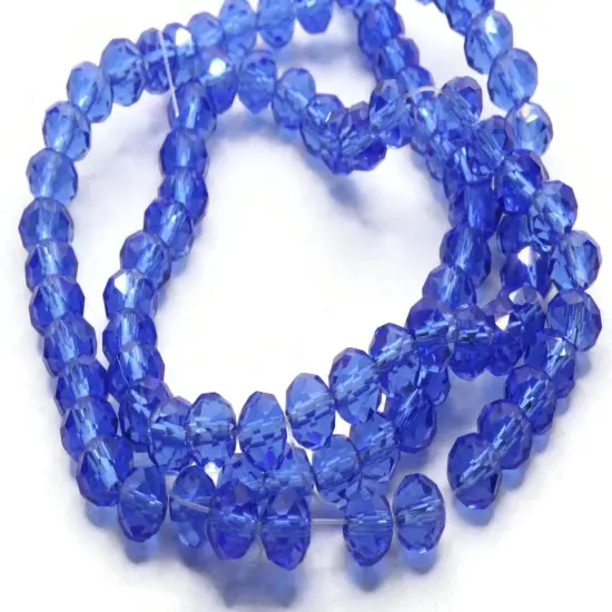 92 6mm Blue Faceted Rondelle Glass Beads {4}
