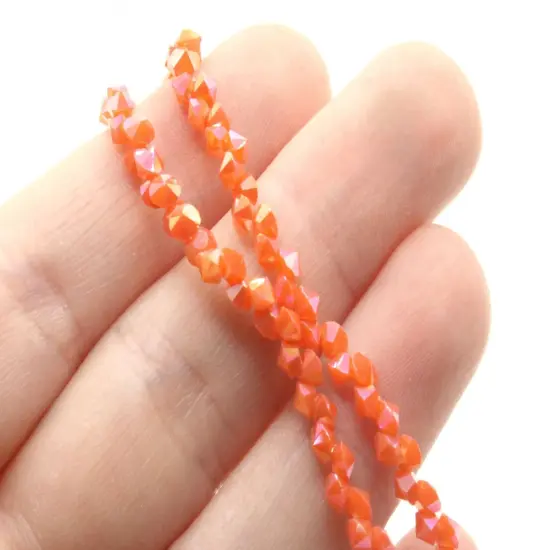 145 3mm Orange Glass Faceted Diamond Shaped Beads Full Strand {1}