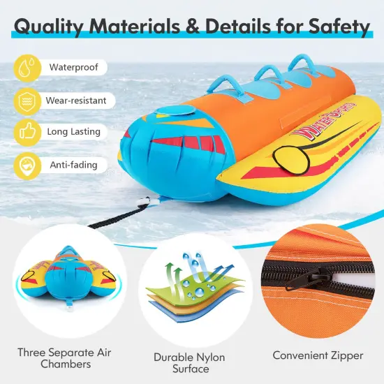 Costway 3-Person Inflatable Banana Boat with Boating & Water Sports 3 EVA-padded Seats {5}
