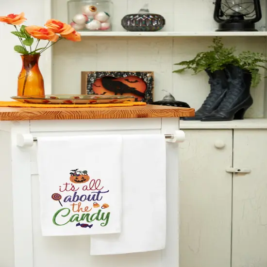 All About The Candy Halloween Cotton Embroidered Flour Sack Kitchen Dishtowel {4}