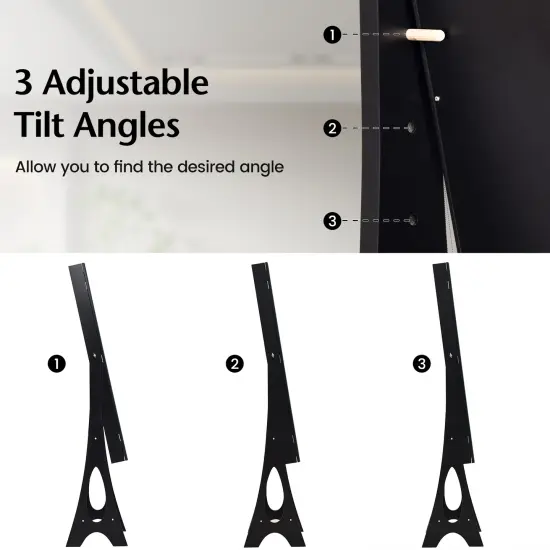 Freestanding Jewelry Cabinet Armoire Organizer with Bevel Edge Mirror Black {5}