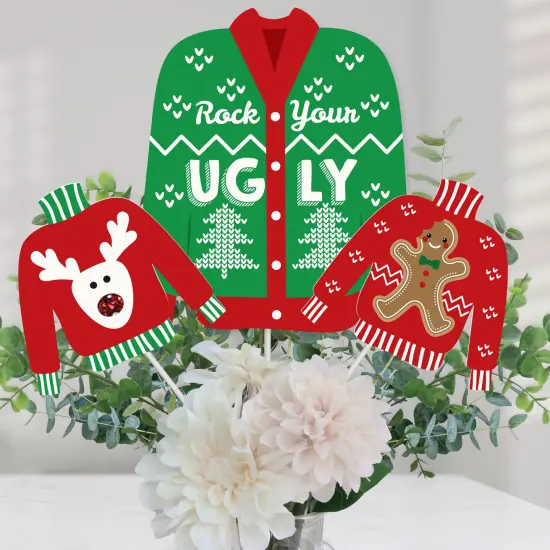 Big Dot of Happiness Ugly Sweater - Holiday and Christmas Party Centerpiece Sticks - Table Toppers - Set of 15 {1}