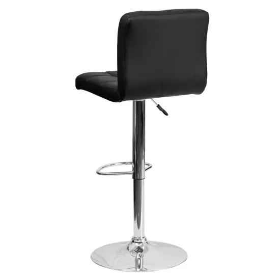 Emma and Oliver 2 Pack Contemporary Quilted Vinyl Adjustable Height Barstool with Chrome Base Black {3}