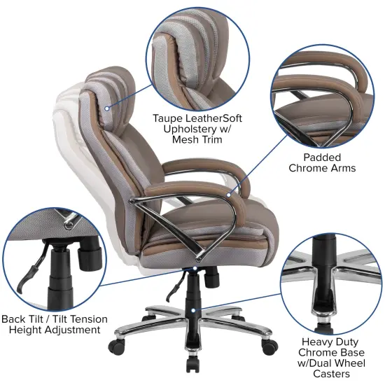 Emma and Oliver 500 lb. Big & Tall LeatherSoft Executive Ergonomic Office Chair with Wide Seat Taupe {2}