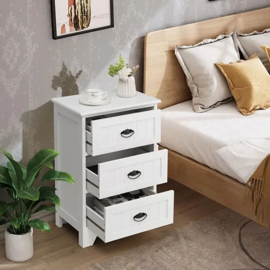 3 Drawers End Storage Wood Side Nightstand White {6}