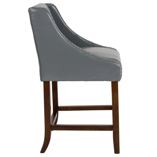 Merrick Lane Taylorsville 24 Inch Counter Height Stool with Nailhead Trim - Set of 2 LightGrayLeatherSoft {5}