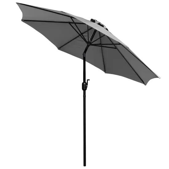 Merrick Lane Bali 9' Round UV Resistant Outdoor Patio Umbrella With Height Lever And 33&deg; Push Button Tilt Gray {5}