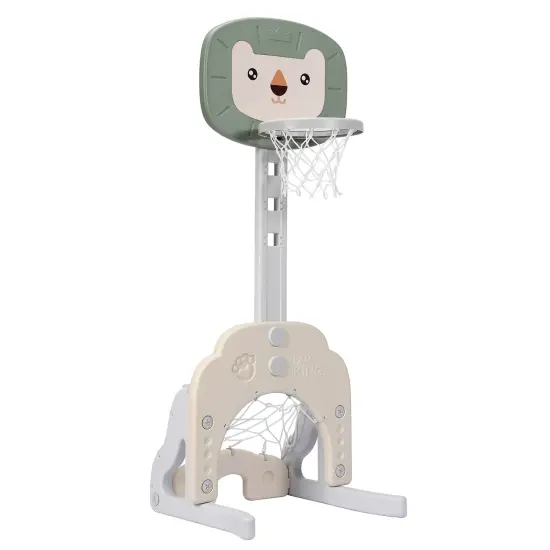 3-in-1 Triangular Kids Basketball Hoop Sports Set with 5 Adjustable Height Levels Green {5}