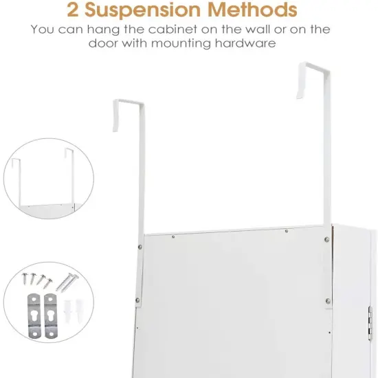 Full Length Mirror Jewelry Cabinet with Ring Slots and Necklace Hooks White {6}