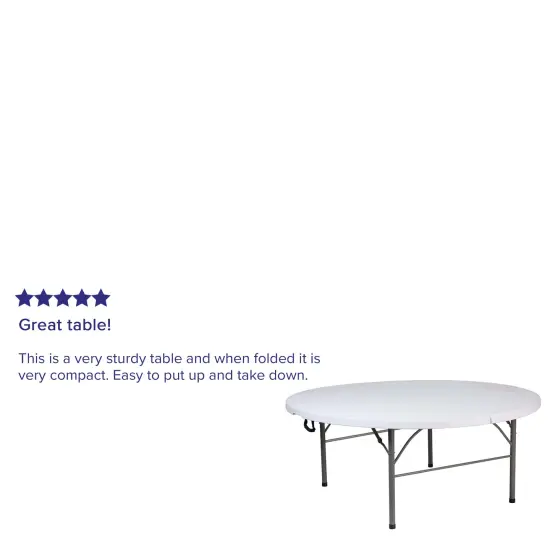 Emma and Oliver 5.89-Foot Round Bi-Fold Plastic Banquet and Event Folding Table with Carrying Handle Granite White {3}