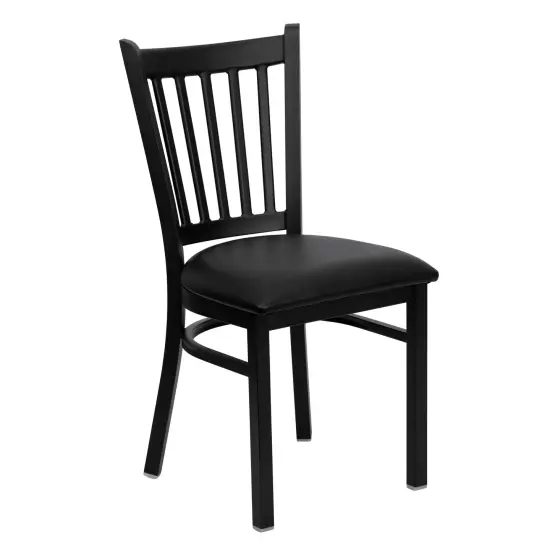 Emma and Oliver Vertical Back Metal Restaurant Dining Chair BlackVYL/BlackMetal {1}