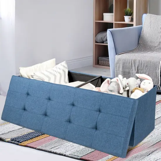 Fabric Folding Storage with Divider Bed End Bench Navy {6}
