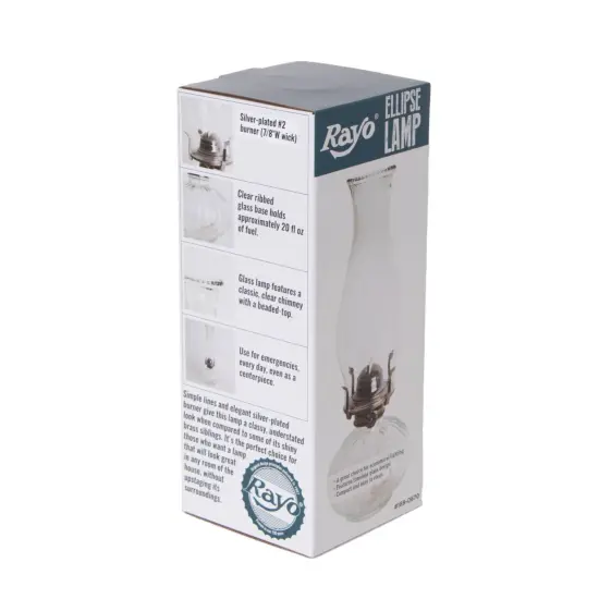 Lehman's Rayo Ellipse Oil Lamp, Indoor Non-Electric Lighting for Everyday or Emergencies, Clear Glass Font and Chimney, Silver-Plated Burner, 13 inches {4}