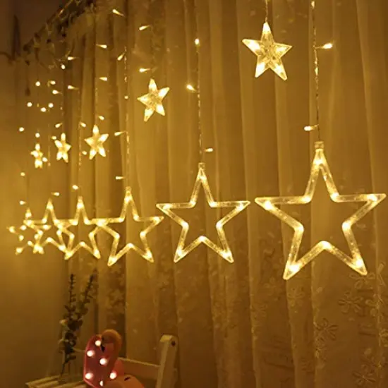 Twinkle Star 12 Stars 138 LED Curtain String Lights, Window Curtain Lights with 8 Flashing Modes Ramadan Decoration for Christmas, Wedding, Party, Home Decorations (Warm White) {2}