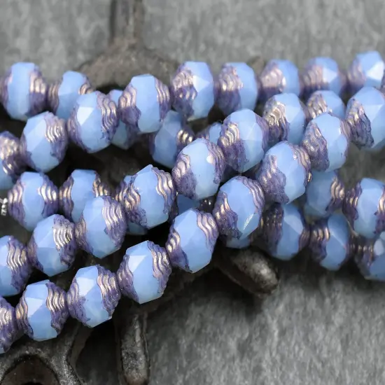 *15* 10x8mm Bronze Washed Blue Opaline Turbine Beads {1}