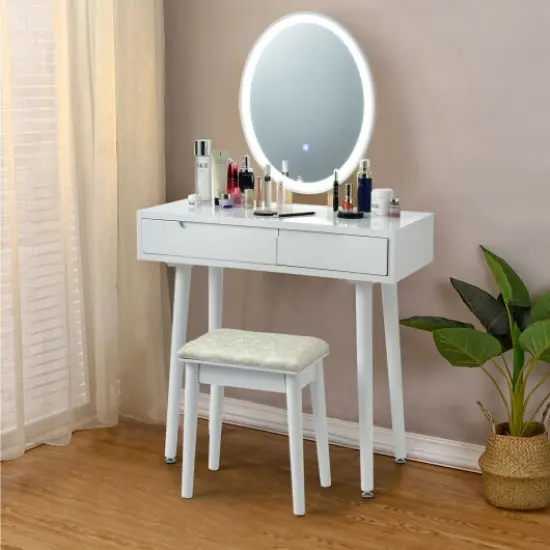 Touch Screen Vanity Makeup Table Stool Set with Lighted Mirror {2}