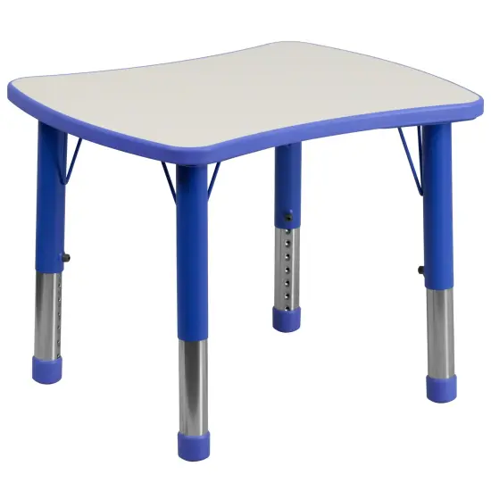 Emma and Oliver 21.875"W x 26.625"L Rectangular Plastic Height Adjustable Activity Table Blue {2}