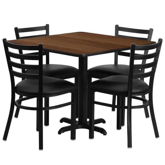 Emma and Oliver 36" Square Laminate X-Base Table Set with 4 Ladder Back Chairs NaturalTop/BlackVYL {4}
