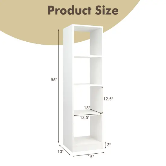 White 5-Tier 4-Cube Narrow Bookcase Tall Storage Shelf Organizer for Living Room or Bedroom {3}
