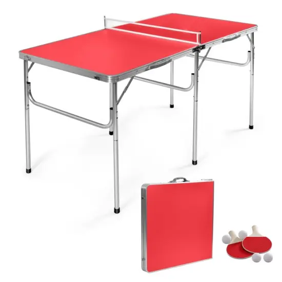 60 Inch Portable Tennis Ping Pong Folding Table with Accessories Red {6}