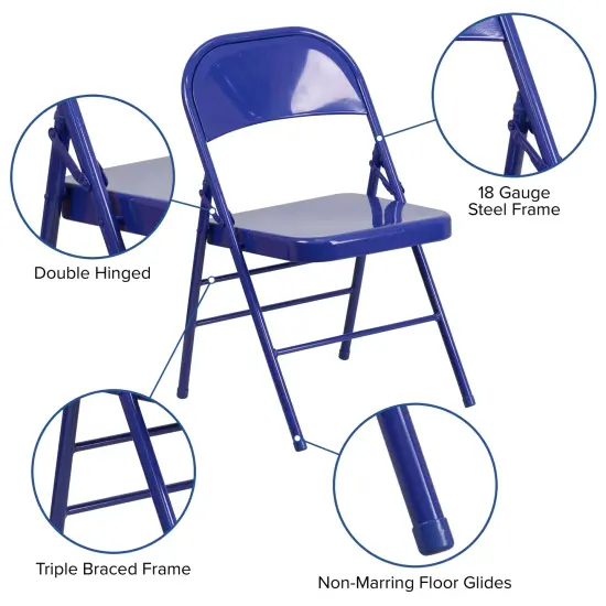 Emma and Oliver 4 Pack Colorful Metal Folding Chair Teen and Event Seating Cobalt Blue {2}