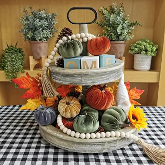 16 Pcs Assorted Small Faux Rustic Harvest Velvet Pumpkins Decorative Rust Orange Gold Olive Gray Fabric Pumpkins Foam Pumpkins for Farmhouse Fall Thanksgiving Halloween Table Centerpiece Mantel Decor {3}