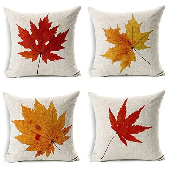 LEIOH Fall Decor Cotton Linen Leaves,Maple Leaf Autumn Decorations Cushion Covers 18 x 18 Inch Sofa Home Decor Throw Pillow Case for Bed Pillow Covers Set of 4 {1}