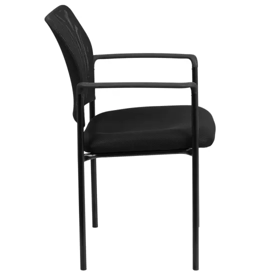 Emma and Oliver Mesh Comfortable Stackable Steel Side Chair with Arms Black {5}