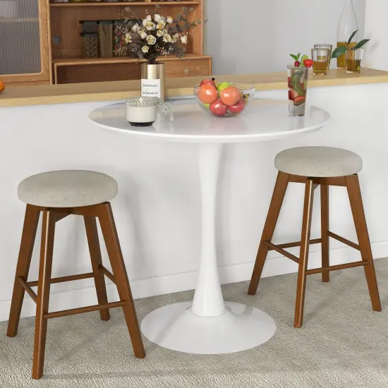 2 Pieces 26 Inch Backless Swivel Barstools with Linen Fabric Seat-Beige {2}