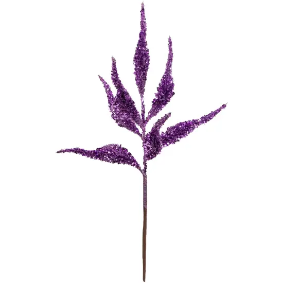 Northlight 21" Purple Glittered Leaves Christmas Spray {1}