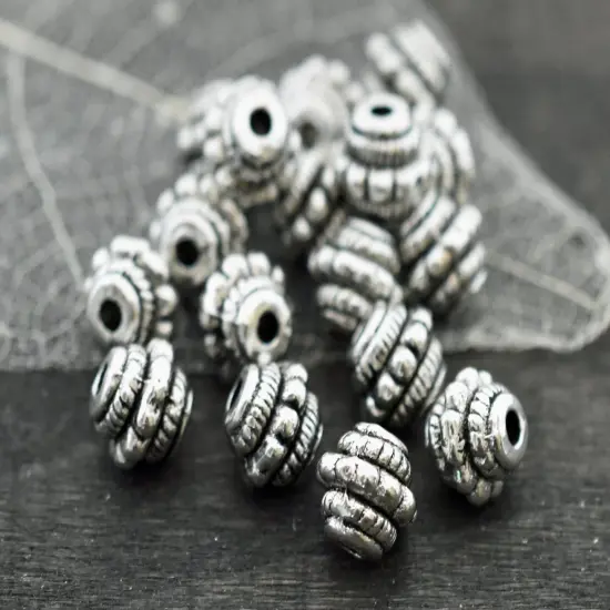 *100* 7mm Antique Silver Bali Style Barrel Spacer Beads {4}