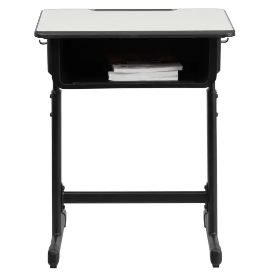 Emma and Oliver Student Desk with Top and Adjustable Height Pedestal Frame Grey {4}
