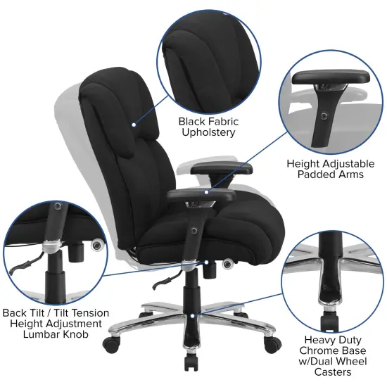 Emma and Oliver 24/7 400 lb. Big & Tall High Back Tufted Lumbar Knob Ergonomic Office Chair Black Fabric {2}