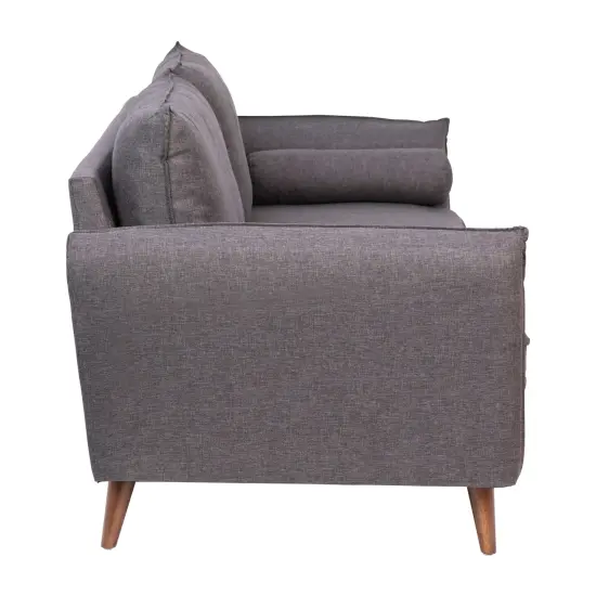 Emma and Oliver Carthage Upholstered Mid-Century Modern Pocket Spring Sofa with Wooden Legs and Removable Back Cushions Stone Gray {5}