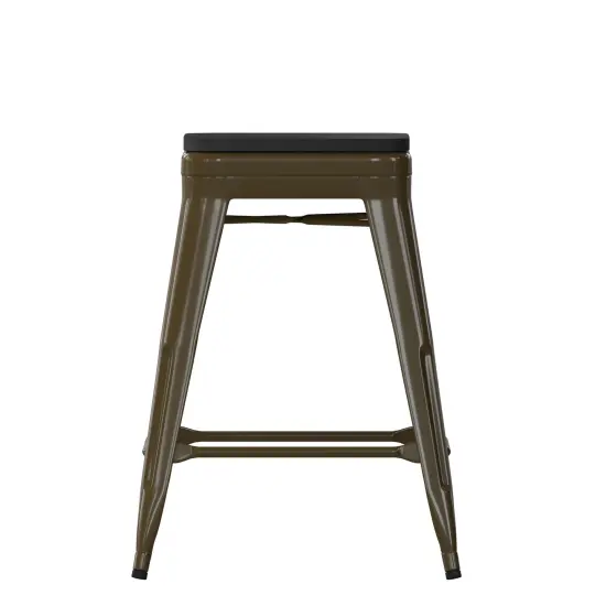 Emma and Oliver Cory Set of Four Backless Metal Stools with All-Weather Poly Resin Seats for Indoor Use Only Silver/Gray {10}