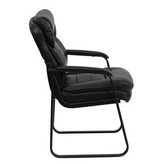 Emma and Oliver Executive Side Reception Chair with Lumbar Support and Sled Base Black LeatherSoft {5}