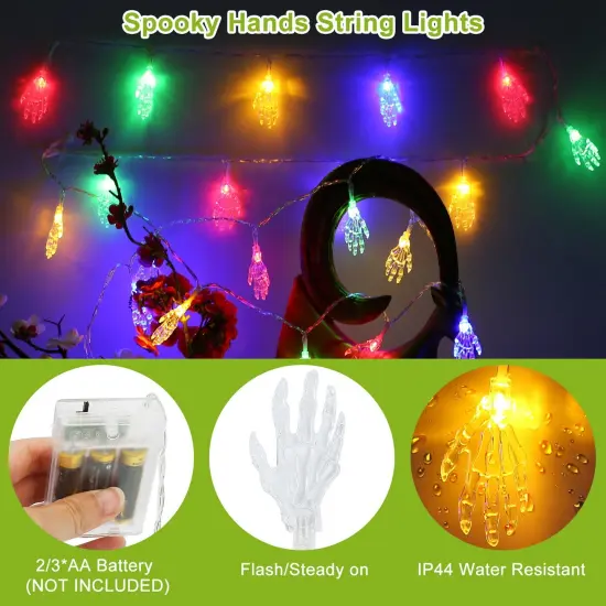 24ft Halloween String Lights with Colorful 3D Spooky Skeleton Ghost | Gauze Skull Lights {3}
