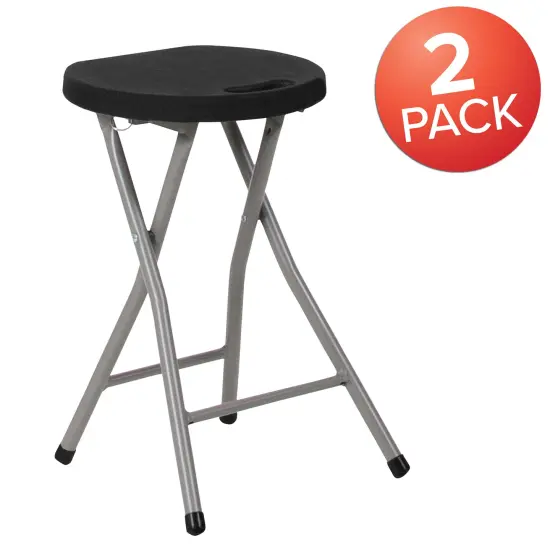 Emma and Oliver 2 Pack Foldable Stool with Plastic Seat and Powder Coated Frame Black {4}
